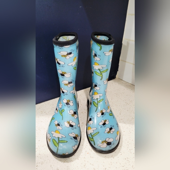 Sloggers Women's Sky Blue Bee & Daisy Rain Boots | Size 9 - Picture 2 of 6